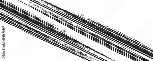 Black tire marks on road, Black rubber tire marks and tread marks, Tire trace track wheels texture and background, Auto tire tread grunge,vector Eps10.