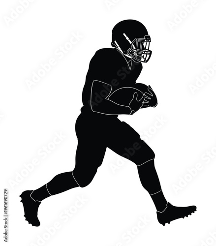 Vector silhouette of a football player in full gear running with a ball