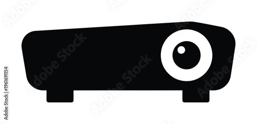 Vector of a sleek black projector with a large lens