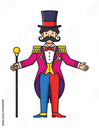 Vector of a circus ringmaster wearing a colorful uniform and a top hat