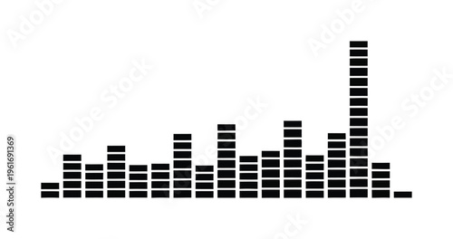 Vector graphic displays a black equalizer bar chart with varying heights representing audio visualization