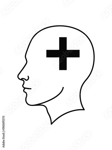 Vector featuring a outline of a human head with a prominent cross symbol on the forehead