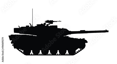 Vector silhouette of a modern military tank with a long barrel and tracks