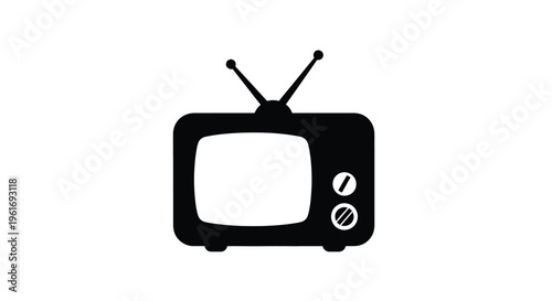 A simple black silhouette of an old fashioned television set