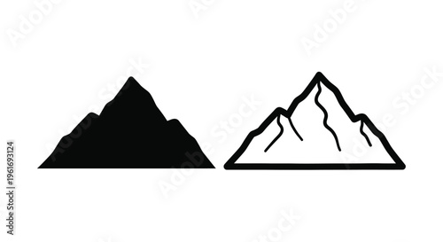 Two minimalist mountain icons one solid and one outlined side by side