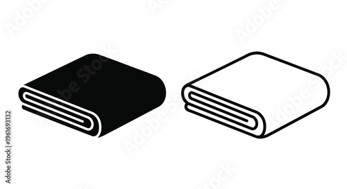 Two folded towels presented in black and white line art style