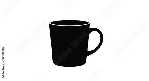 Simple black silhouette of a ceramic mug against a white background
