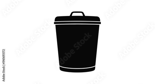 Simple black silhouette of a waste container with a lid and handle