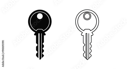 Two key icons one solid black the other a white outline