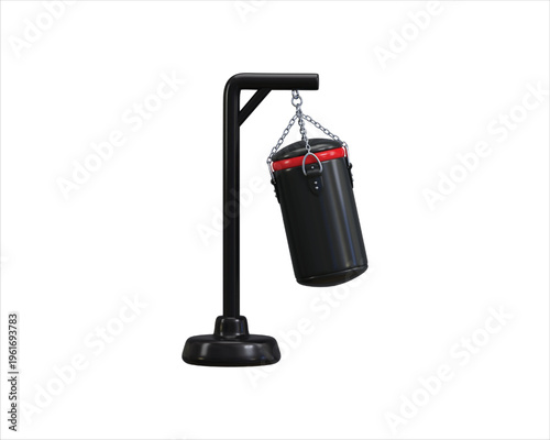 Punching bag with stand icon 3d render concept of black punching bag Hanging on stand conveying strength and power perfect for sports icon vector illustration