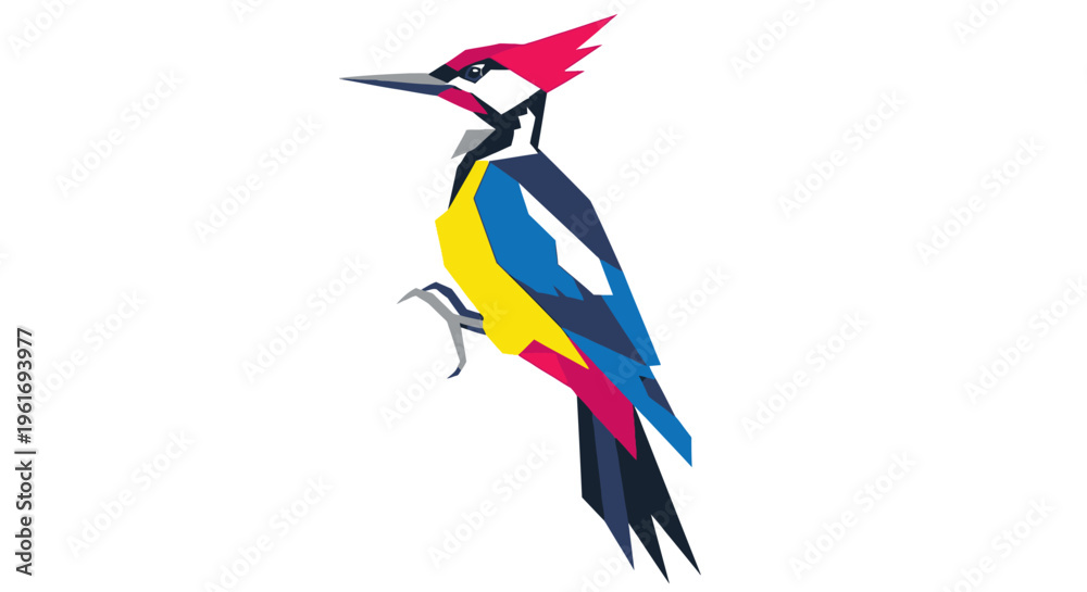 Obraz premium Geometric Woodpecker Art, Polygonal Bird Illustration, Colorful Wildlife Design