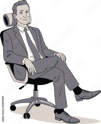 Businessman in suit sitting relaxed in office chair