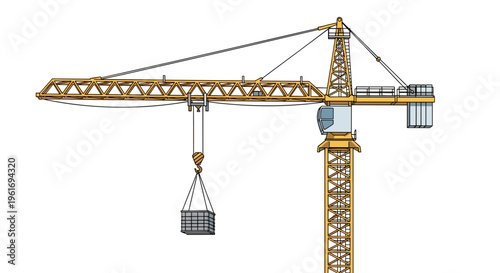 Tower crane lifting heavy load at a construction site, essential building machinery vector.