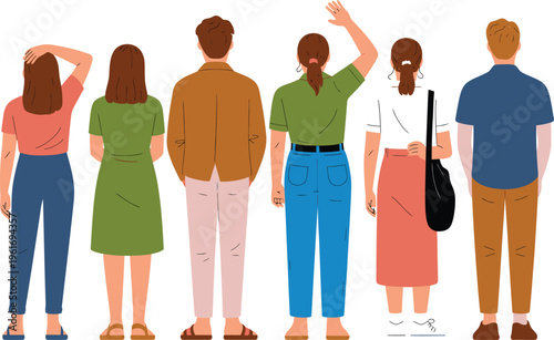 Diverse group of people standing together, viewed from behind, representing unity and community