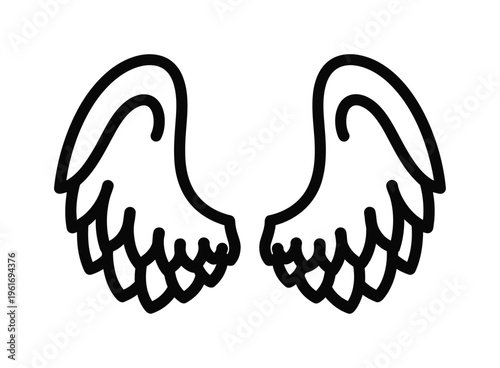 Vector of symmetrical angel wings with feather details and clean lines