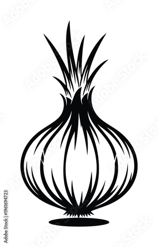 Vector of an onion with long green stems