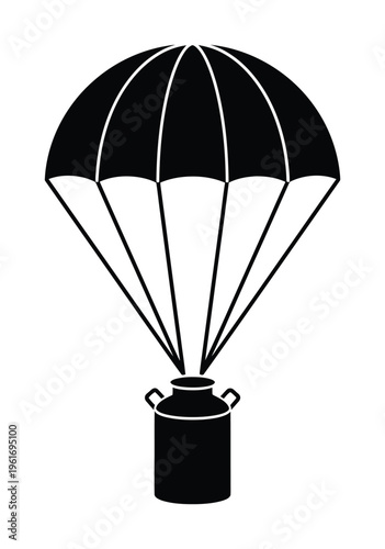 Vector of a parachute attached to a milk jug floating in the air