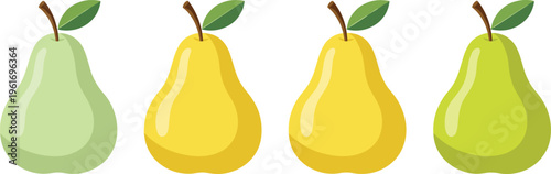 Pear fruit collection with green and yellow variations, fresh healthy food vector illustration for organic farming, nutrition, and natural diet design