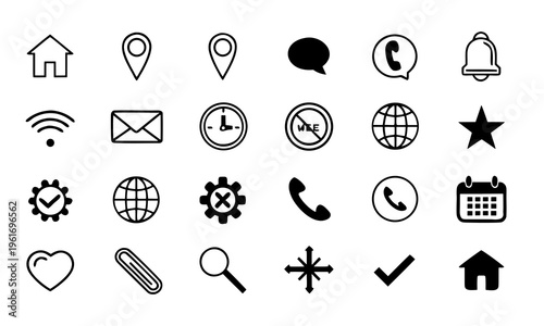 Icons Set with Home, Location, Speech, and Call Symbols. Minimalist Design Elements for User Interface and App