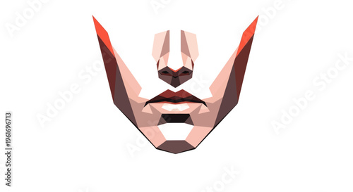 Abstract low poly face, geometric human portrait, minimalist design, red and white.