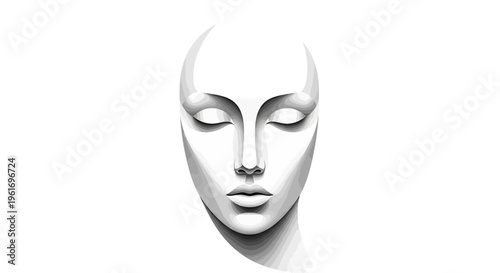 Minimalist White Sculpture Face with Closed Eyes, Elegant Beauty Concept