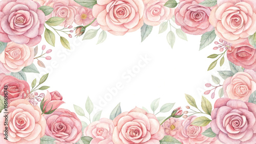 watercolor roses creating a square floral frame background 