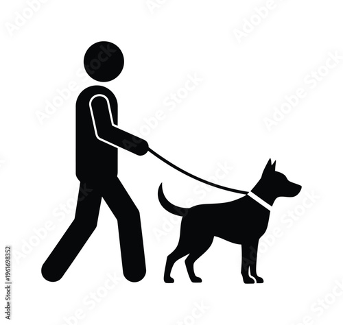 Vector of a person walking a dog on a leash in a minimalistic style
