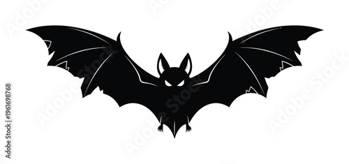 Vector silhouette of a bat with spread wings and a distinct face in flight