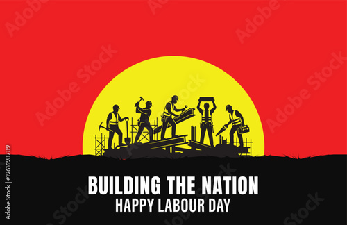 Labour Day Construction Workers Building Nation Silhouette