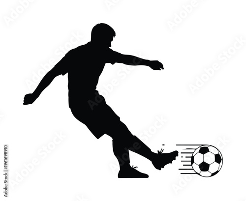 Vector silhouette of a soccer player kicking a ball with dynamic motion