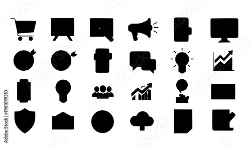Collection of 25 black and white business and technology icons
