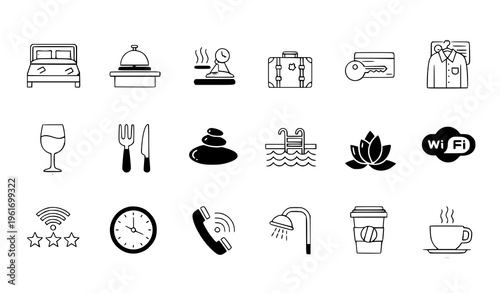 Hotel amenities and services icons