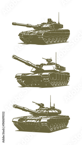 vector set stylized silhouette of battle tank