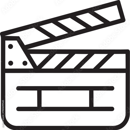 A black and white clapper board icon for film and video production
