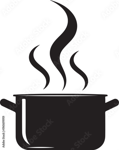 Steaming Hot Pot with Rising Vapor Silhouette Icon Graphic