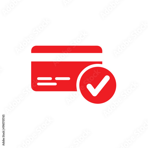 Red credit card icon paired with a circular checkmark indicates a validated transaction or rejected payment status.