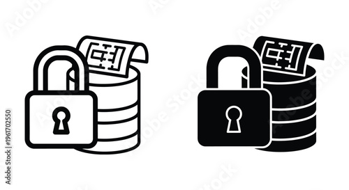 Secure database icon, protected data storage, locked information server, vector illustration
