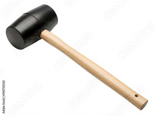 A black rubber mallet with a wooden handle
