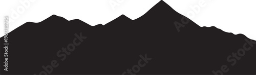 Black mountain range silhouette against white background landscape view