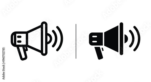 Megaphone icon set, outline and solid style, vector illustration