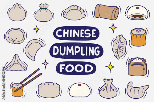 set of dumpling doodle with color good for background, wallpaper, element design, icon, etc