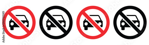 No parking road warning signs, vector illustration set of prohibition traffic symbols with crossed “P”, clean flat and outline design for road safety, transportation, and traffic regulation graphics.