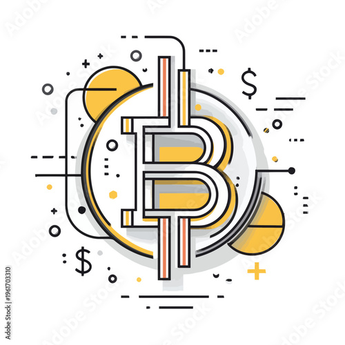 Bitcoin cryptocurrency icon with financial network elements