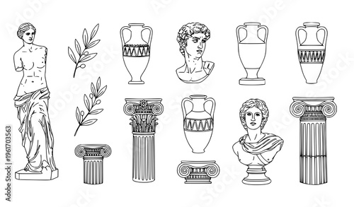 Minimal antique classical vector collection greek roman statues icons