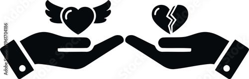 Contrasting hearts one whole and pure the other broken