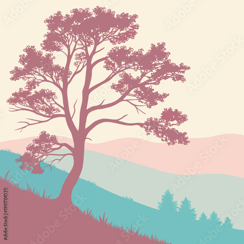 A large tree on a hillside