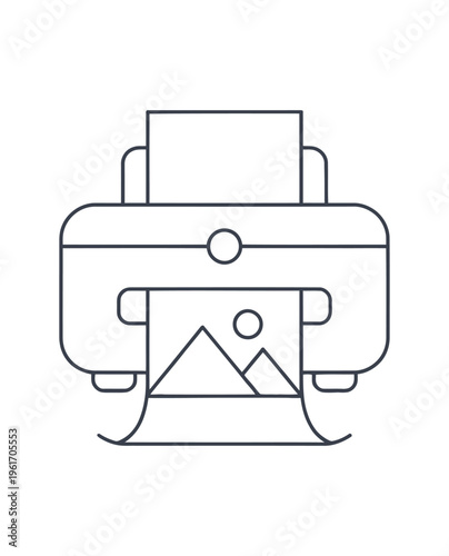 Vector of a printer in the process of printing a photo onto paper