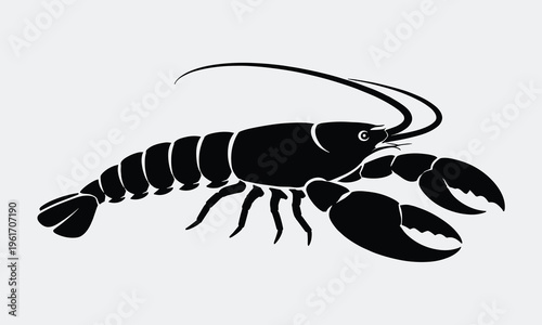 Bold black lobster silhouette with claws and antennae on white background