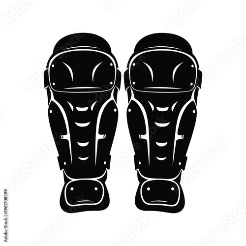 Baseball Catcher Leg Guards Black Silhouette Vector Illustration for Sports Equipment Design