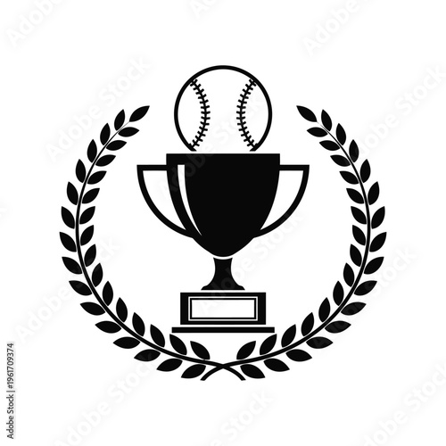 Baseball Trophy Vector Icon with Laurel Wreath for Sports Award and Championship Design